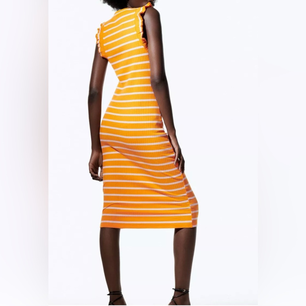 SOLD Zara Vibrant Orange and Pink Knit Dress Flutter Sleeves Sz M NEW - Picture 4 of 8